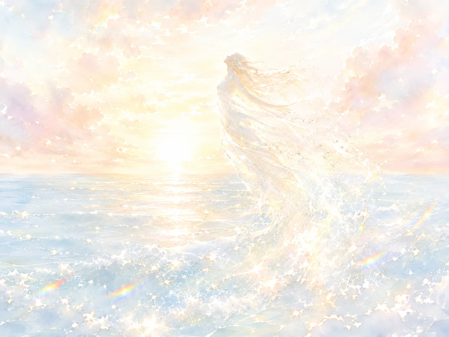 朝日の中で泡となり空気の精へと変わる人魚姫