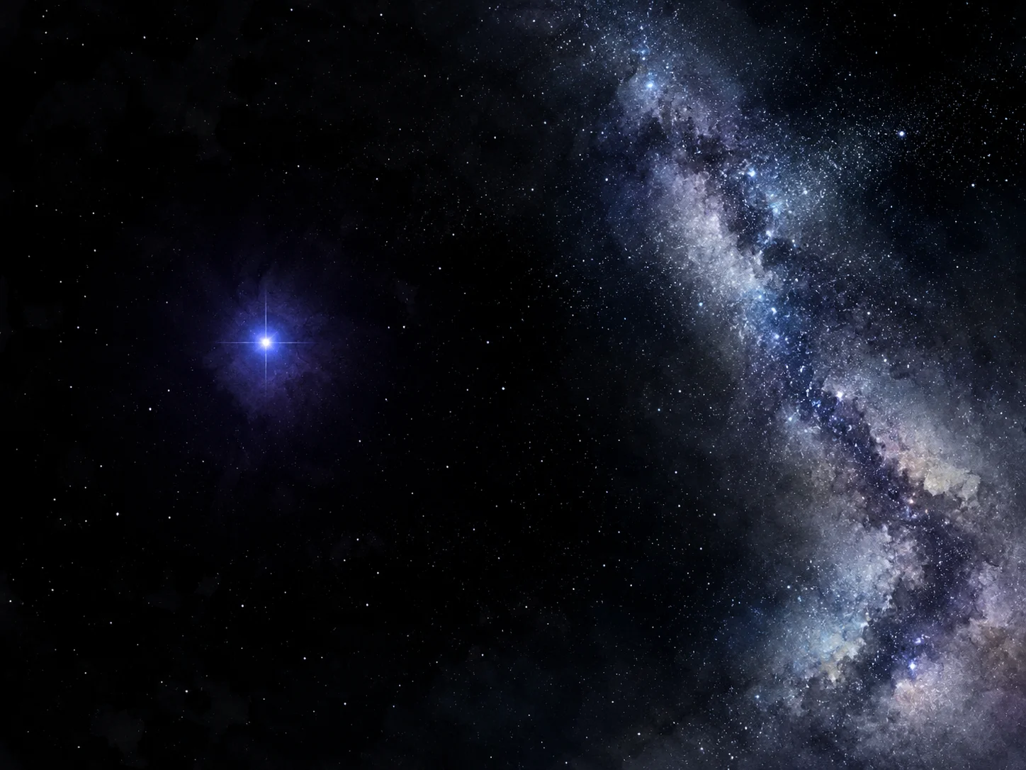 漆黒の夜空に青白く燃える小さな星。天の川の西の岸で、静かに光り続けている